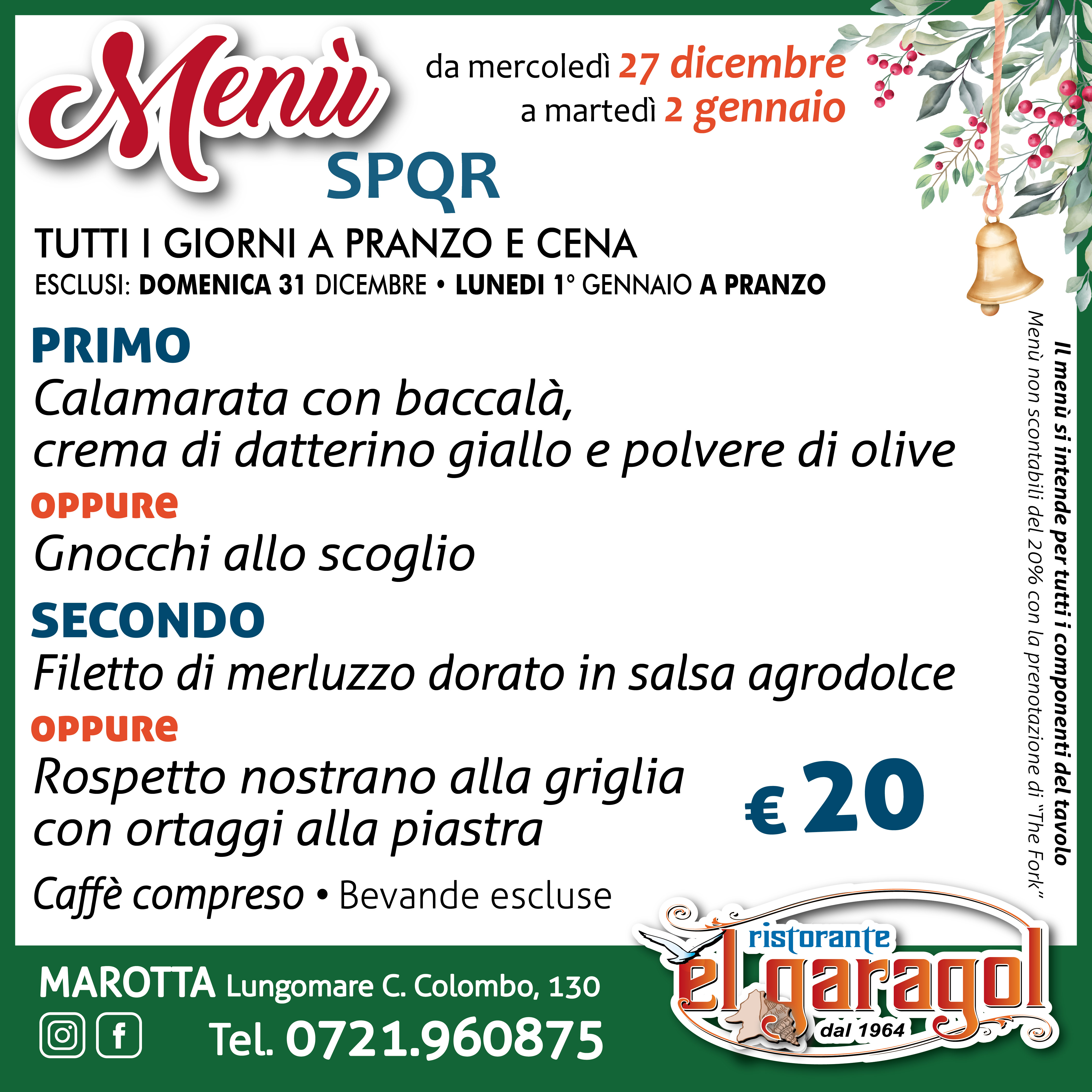 Menù della settimana – El Garagol Ristorante Pizzeria